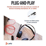 Plantronics Poly Blackwire 5220 USB-A Wired Headset with Flexible Noise-Canceling Boom Mic