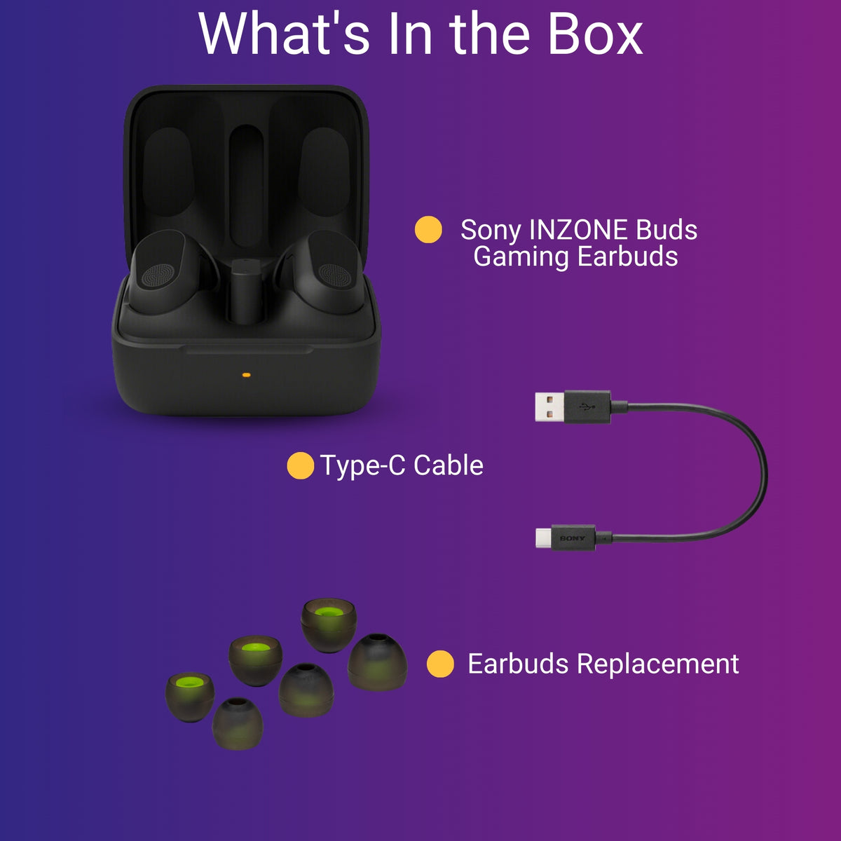 Sony INZONE Buds Gaming Earbuds (Black) - Noise-Canceling Mic with Earbud Replacement Tips