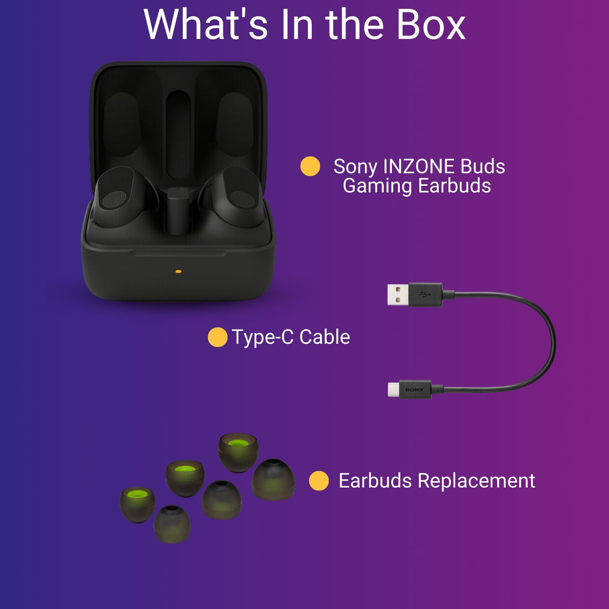 Sony INZONE Buds Gaming Earbuds (Black) - Noise-Canceling Mic with Earbud Replacement Tips