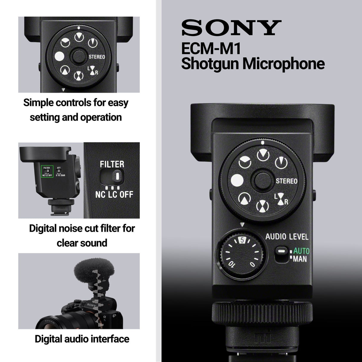 Sony Digital Shotgun Microphone ECM-M1 with Triple Shoe Bracket,128GB SD Card