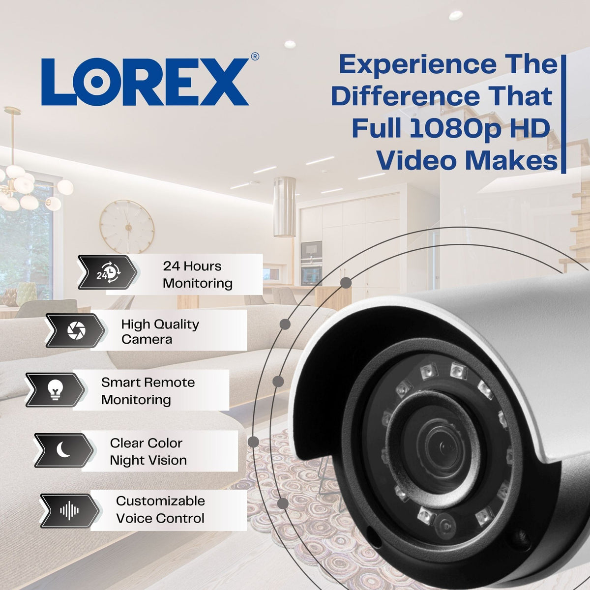 Lorex 1080p 8-Channel 1TB Wired DVR Security System with 4 Cameras and 4K RG59 100ft Power Cables