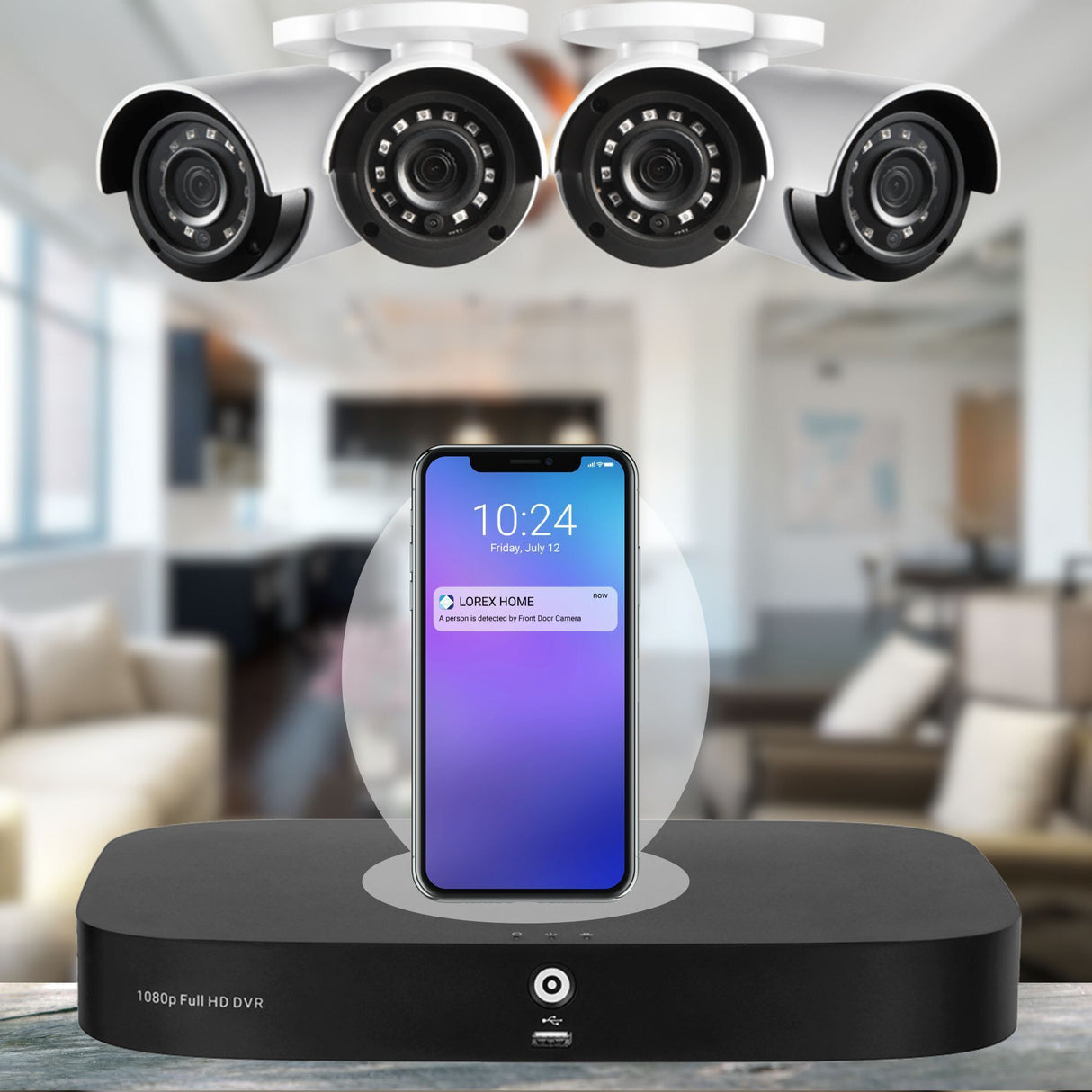 Lorex 1080p 8-Channel 1TB Wired DVR Security System with 4 Cameras and 4K RG59 100ft Power Cables