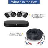 Lorex 1080p 8-Channel 1TB Wired DVR Security System with 4 Cameras and 4K RG59 100ft Power Cables