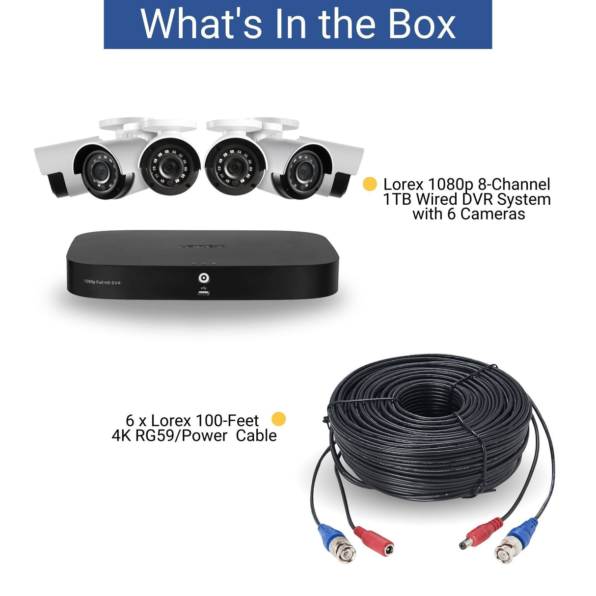 Lorex 1080p 8-Channel 1TB Wired DVR Security System with 6 Cameras and 4K RG59 100ft Power Cables