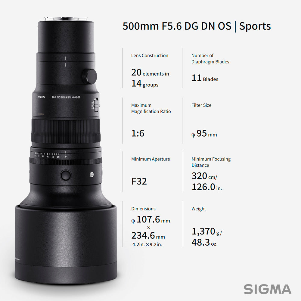 Sigma 500mm F5.6 DG DG OS Sports, L Mount With Corel Software, 65GB Memory Card and Hard Case