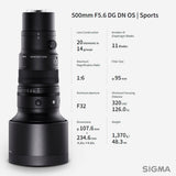 Sigma 500MM f5.6 Dg Dg OS Sports Lens With Corel Software, Sandisk 65GB Memory Card and Hard Case