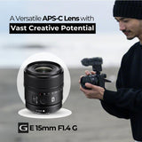 Sony E 15mm F1.4 G APS-C Large Aperture Wide Angle G Lens with Editing Software, 64GB SD Card Bundle