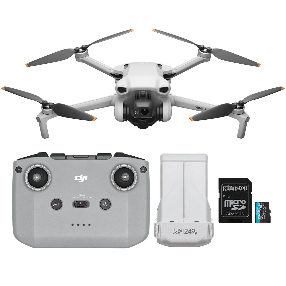 DJI Mini 3 Camera Drone with RC-N1 Remote Controller and 128GB MicroSDXC Card Bundle
