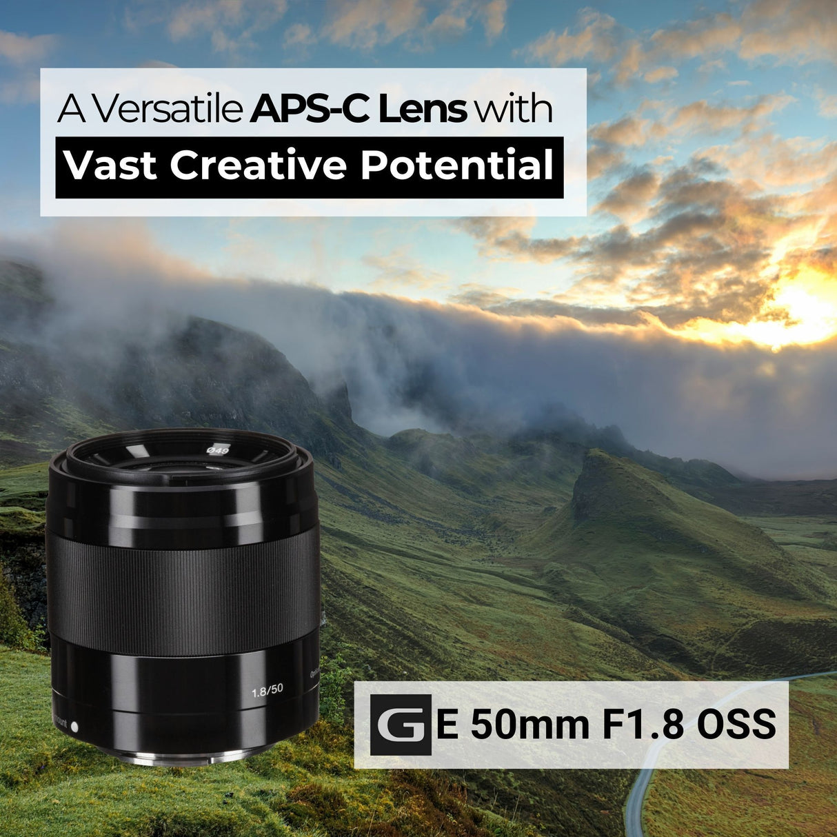 Sony E 50mm f/1.8 OSS Prime Lens (Black) with Editing Software, 64GB Memory Card, and Accessories