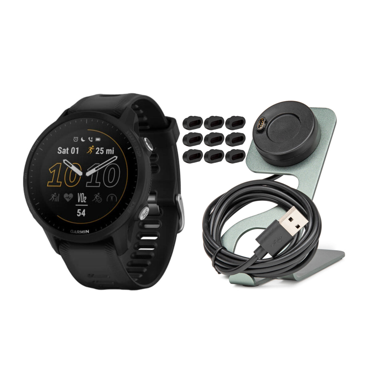 Garmin Forerunner 955 GPS Running Smartwatch (Black) Bundle with Charger Stand and Port Plugs