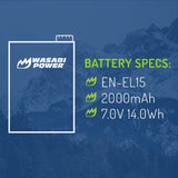 Wasabi Power EN-EL15 Lithium-Ion Replacement Battery with Grade-A Cells