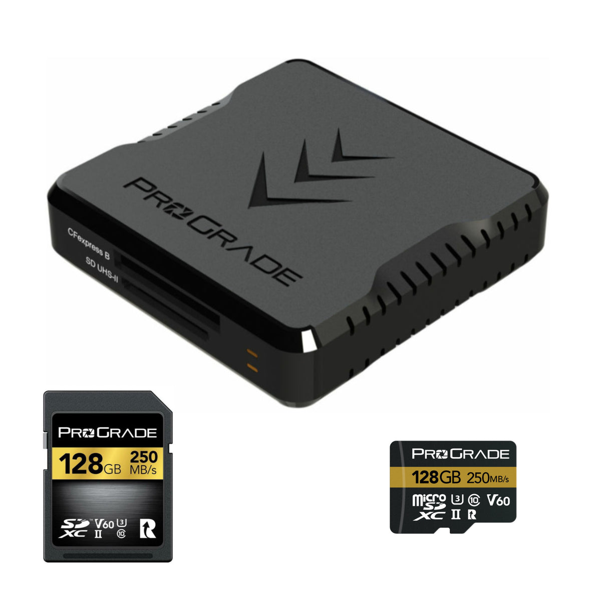 ProGrade Digital 128GB UHS-II V60 SDXC Memory Card and 128GB microSDXC Memory Card with Card Reader