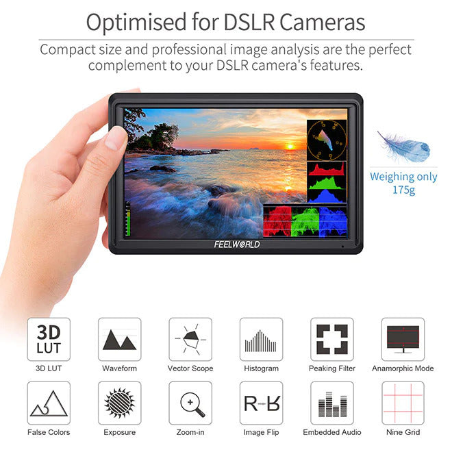FeelWorld FW568 V3 6-Inch IPS 4K HDMI On-Camera Monitor with Cleaning Kit, and HDMI Cable
