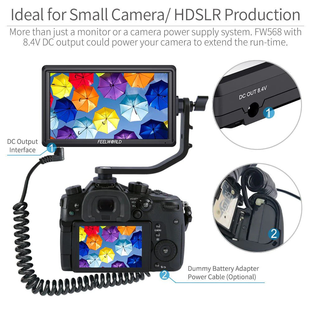 FeelWorld FW568 V3 6-Inch IPS 4K HDMI On-Camera Monitor with Cleaning Kit, and HDMI Cable