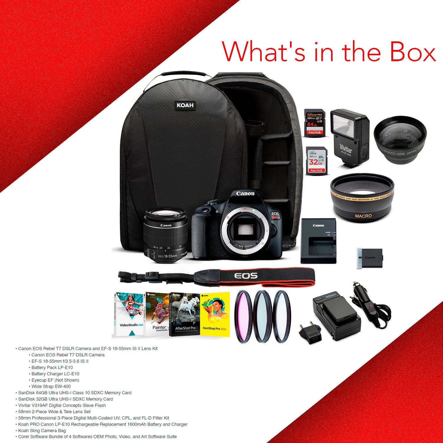 Canon T7 EOS Rebel DSLR Camera with EF-S 18-55mm IS II Lens Deluxe