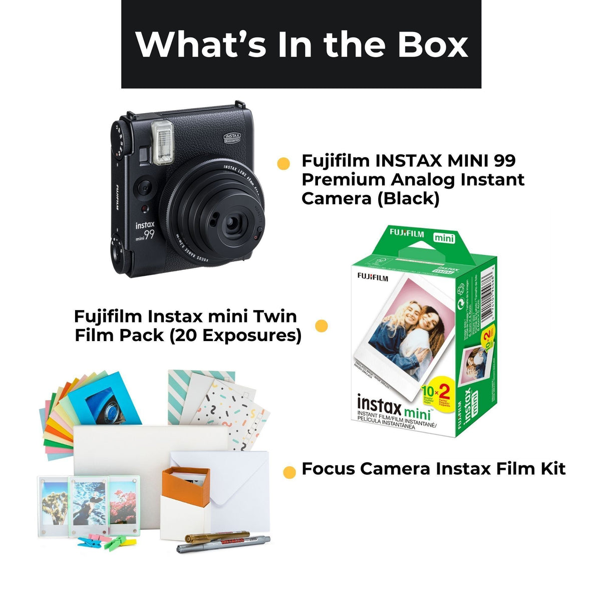 Fujifilm INSTAX MINI 99 Premium Analog Instant Camera with 20 Exposures Films, and Accessories