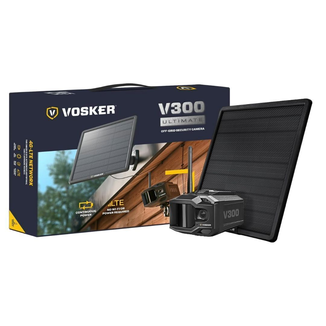 Vosker V300 4G-LTE Live View Security Autonomous Security Camera with External Solar Panel (Black)
