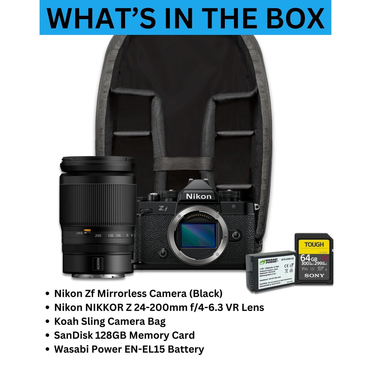 Nikon Zf Mirrorless Camera (Black) with NIKKOR Z 24-200mm, Camera Bag, 128GB Memory Card Bundle