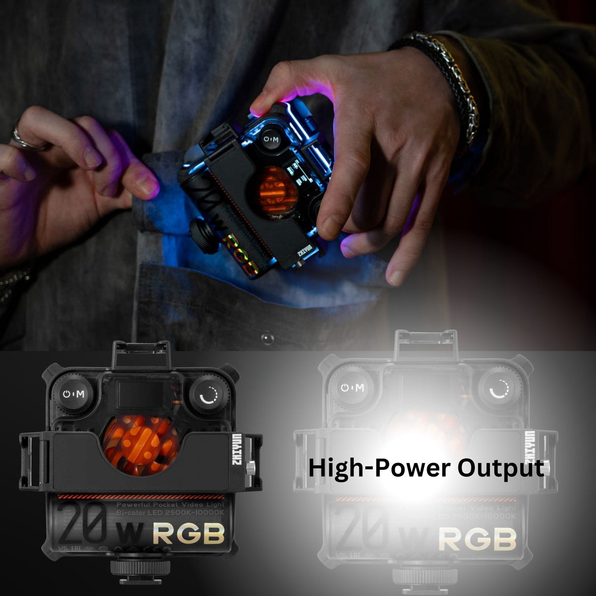 Zhiyun FIVERAY M20C RGB LED Light with Zhiyun FIVERAY M20 Bi-Color LED Light, and Tripod