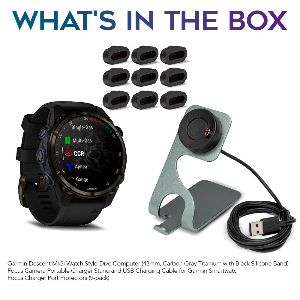 Garmin Descent Mk3i Watch Style-Dive Computer with Charger Stand and Port Plugs