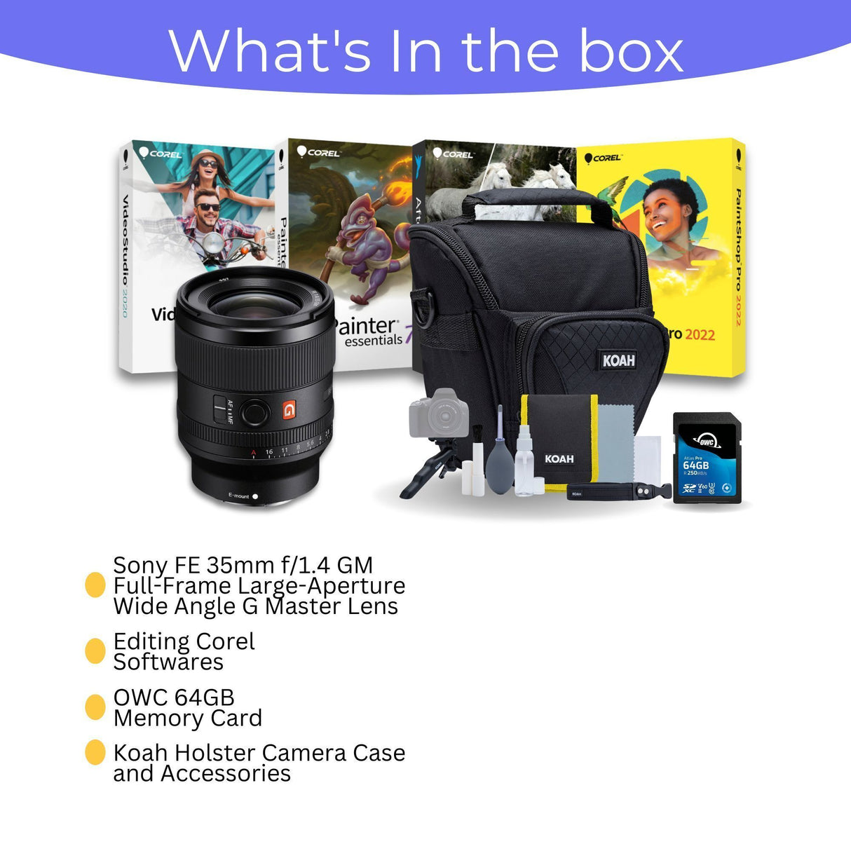 Sony FE 35mm f/1.4 GM Full-Frame Wide Angle G Master Lens with Editing Software, 64GB SD Card Bundle