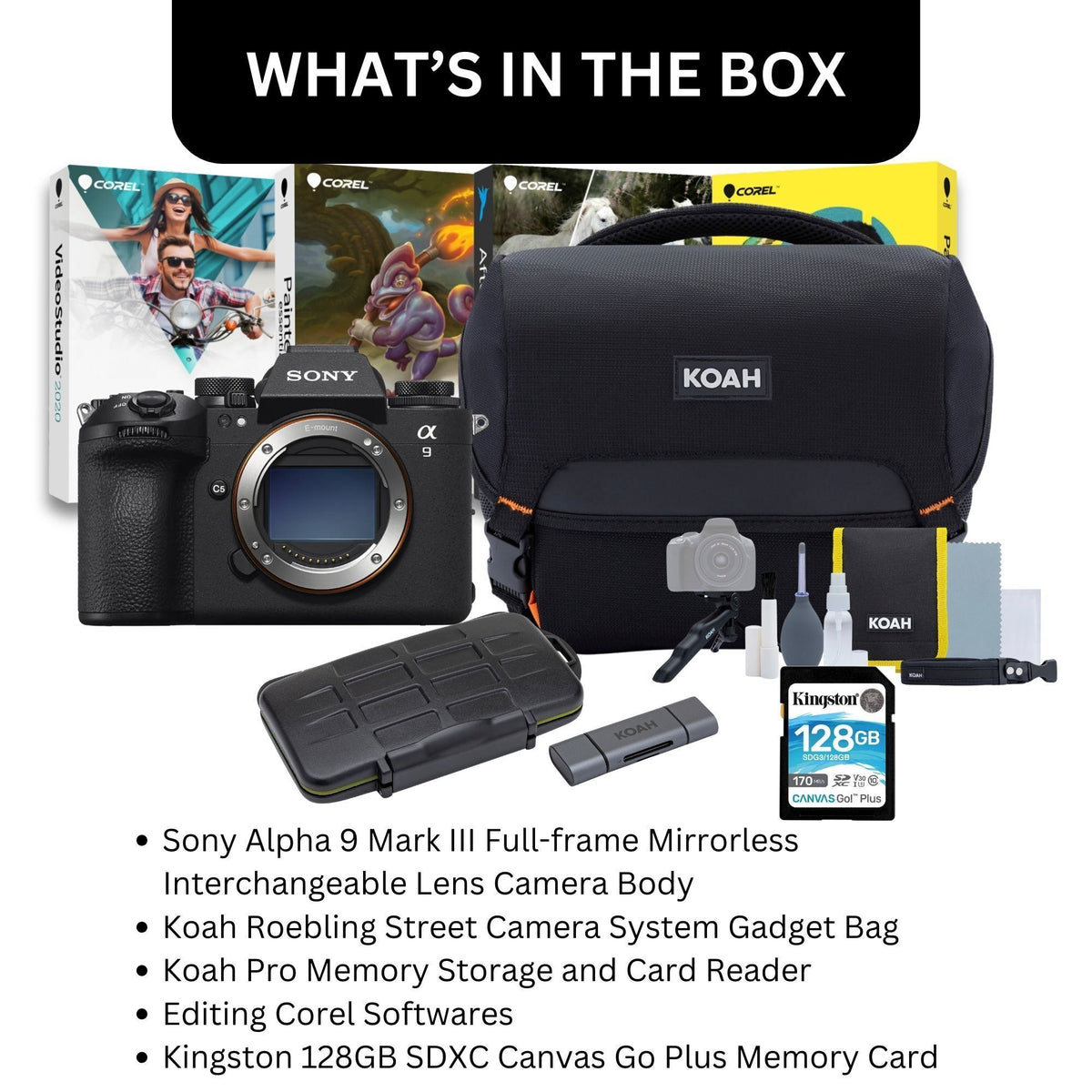 Sony Alpha 9 Mark III Full-frame Mirrorless Camera with Editing Software, 128GB SD Card Bundle