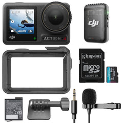 DJI Osmo Action 4 Camera Standard Combo with DJI Mic 2 (1 TX), 64GB SD Card and Lavalier Mic