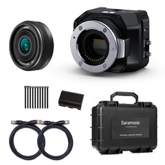Blackmagic Design Micro Studio Camera 4K G2 with 14mm Lens, battery, Cables, Cable Ties, and Case
