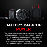 Blackmagic Design Micro Studio Camera 4K G2 with battery, SDI cable, 25' SDI cable, and Cable Ties