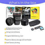 Sony FE 50mm f/2.5 G Full-Frame Ultra-Compact G Lens with Editing Software, 64GB Memory Card Bundle