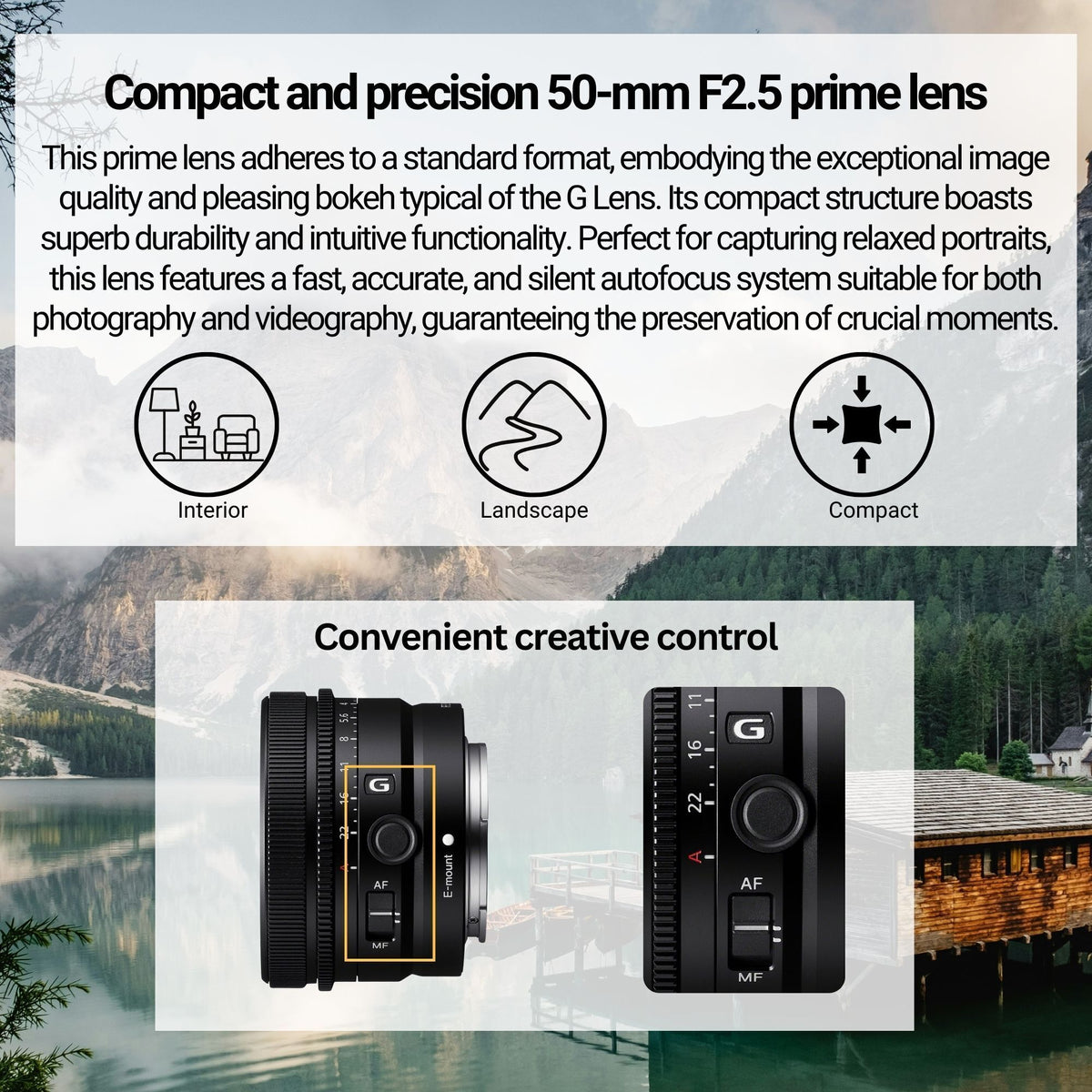 Sony FE 50mm f/2.5 G Full-Frame Ultra-Compact G Lens with Editing Software, 64GB Memory Card Bundle