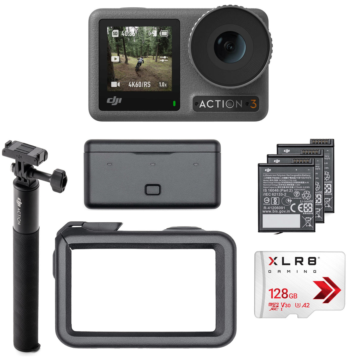 DJI Osmo Action 3 Camera Adventure Combo with 128GB MicroSD Card Bundle