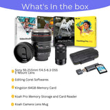 Sony 55-210mm Telephoto Lens with 64GB Memory Card, Editing Software, Camera Mug, and SD Card Reader