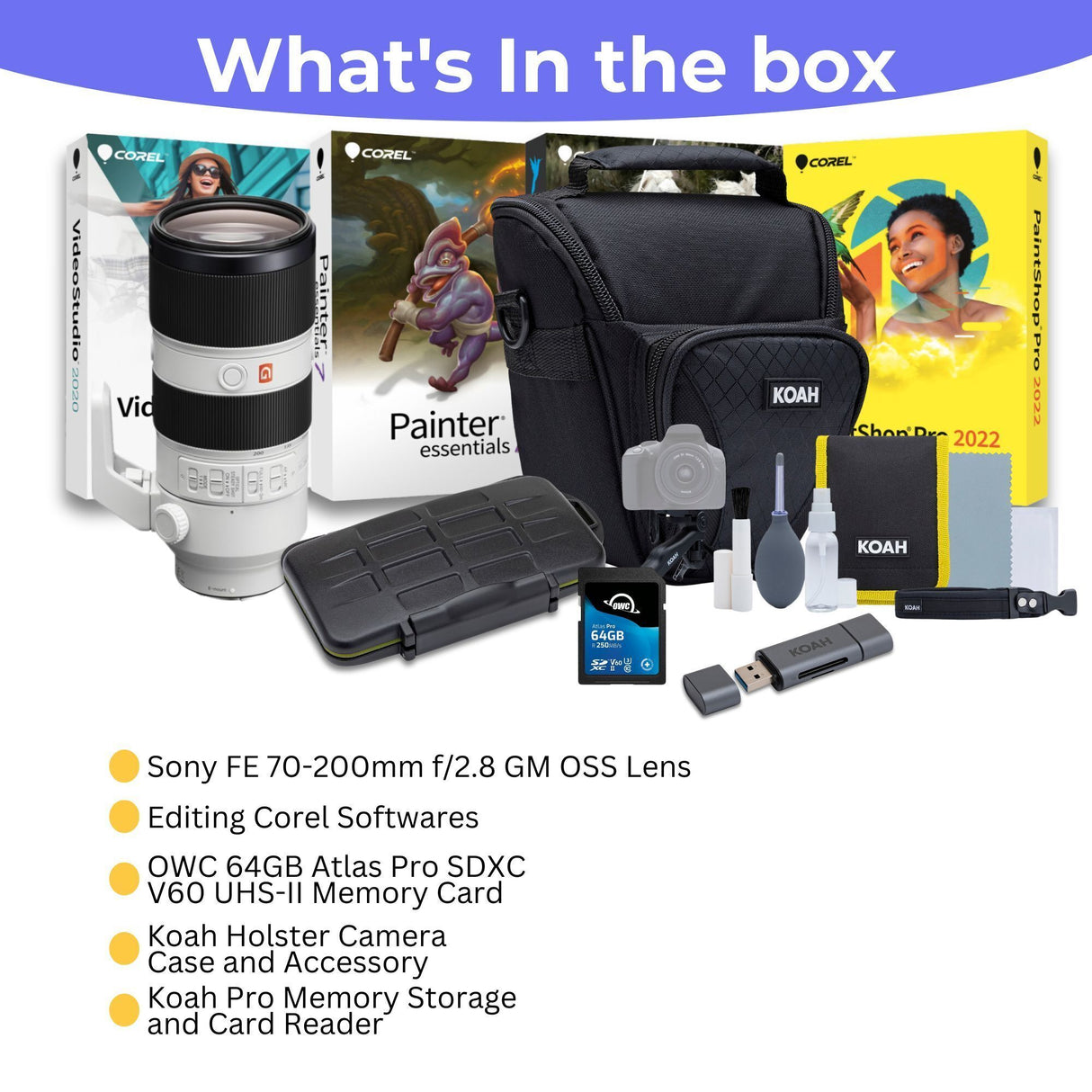 Sony FE 70-200mm f/2.8 GM OSS Lens - Fast Telephoto Zoom with 64GB SD Card, Editing Software Bundle