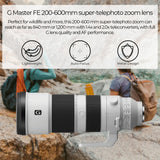 Sony FE 200-600mm f/5.6-6.3 G OSS Super Telephoto Zoom Lens with 64GB Memory Card Bundle