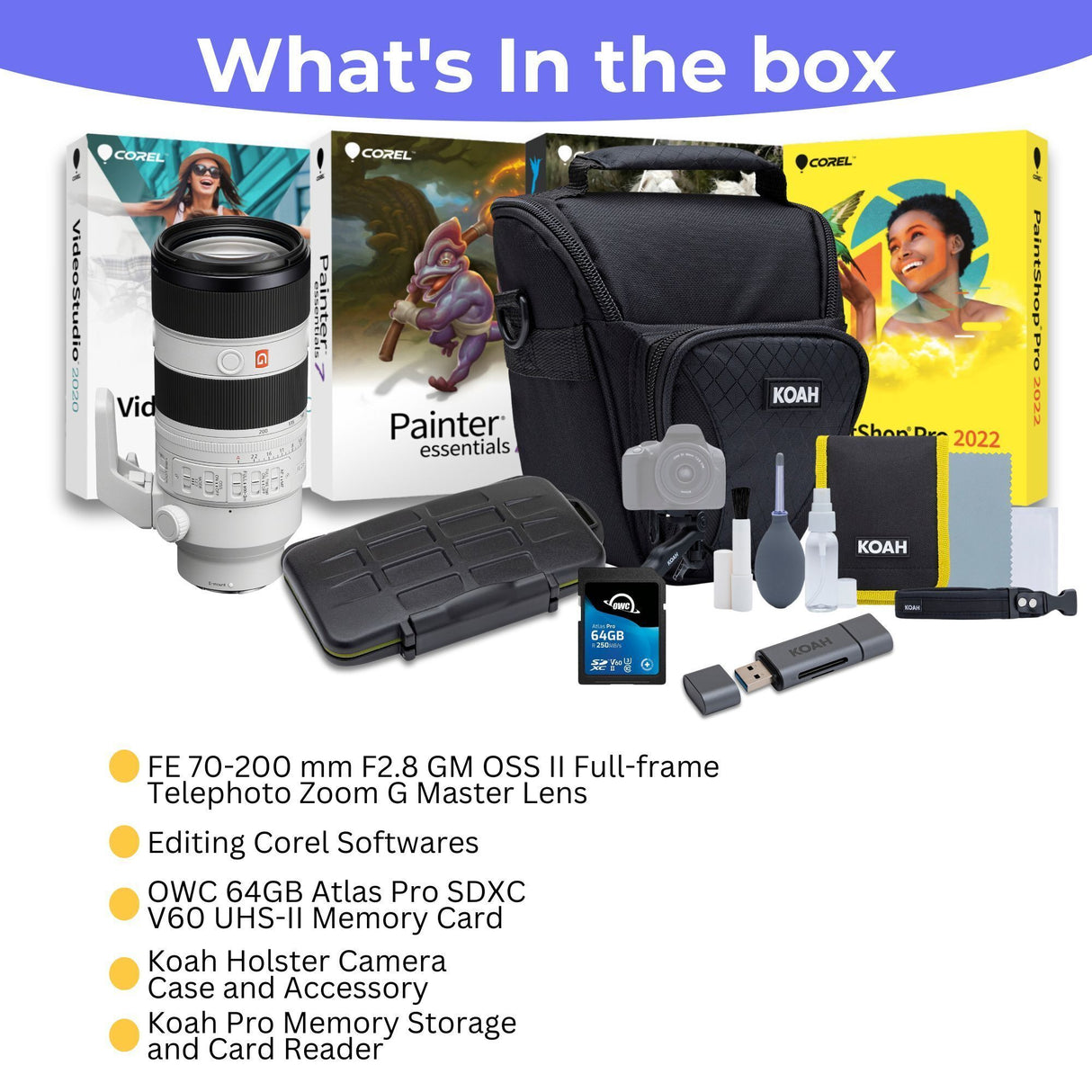 Sony FE 70-200mm F2.8 GM OSS II Telephoto Lens with 64GB Memory Card, Editing Software Bundle