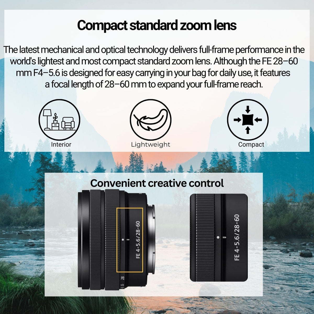 Sony Alpha FE 28-60mm f/4-5.6 Full-Frame E-mount Zoom Lens with 64GB Memory Card Bundle
