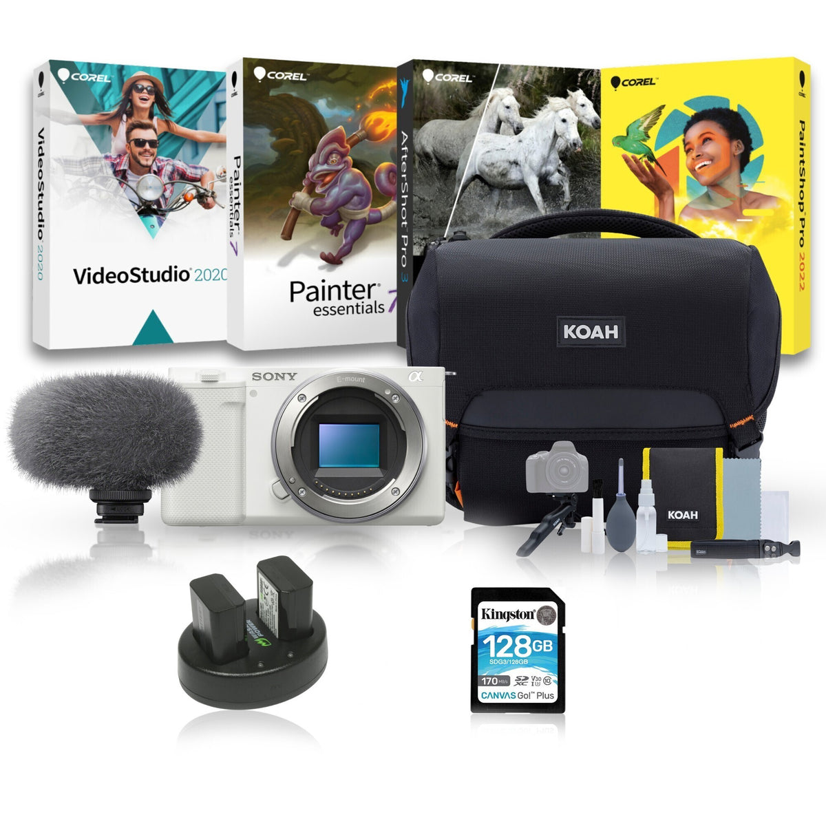 Sony Alpha ZV-E10 APS-C Mirrorless Vlog Camera with Shotgun Microphone, 128GB Memory Card Bundle