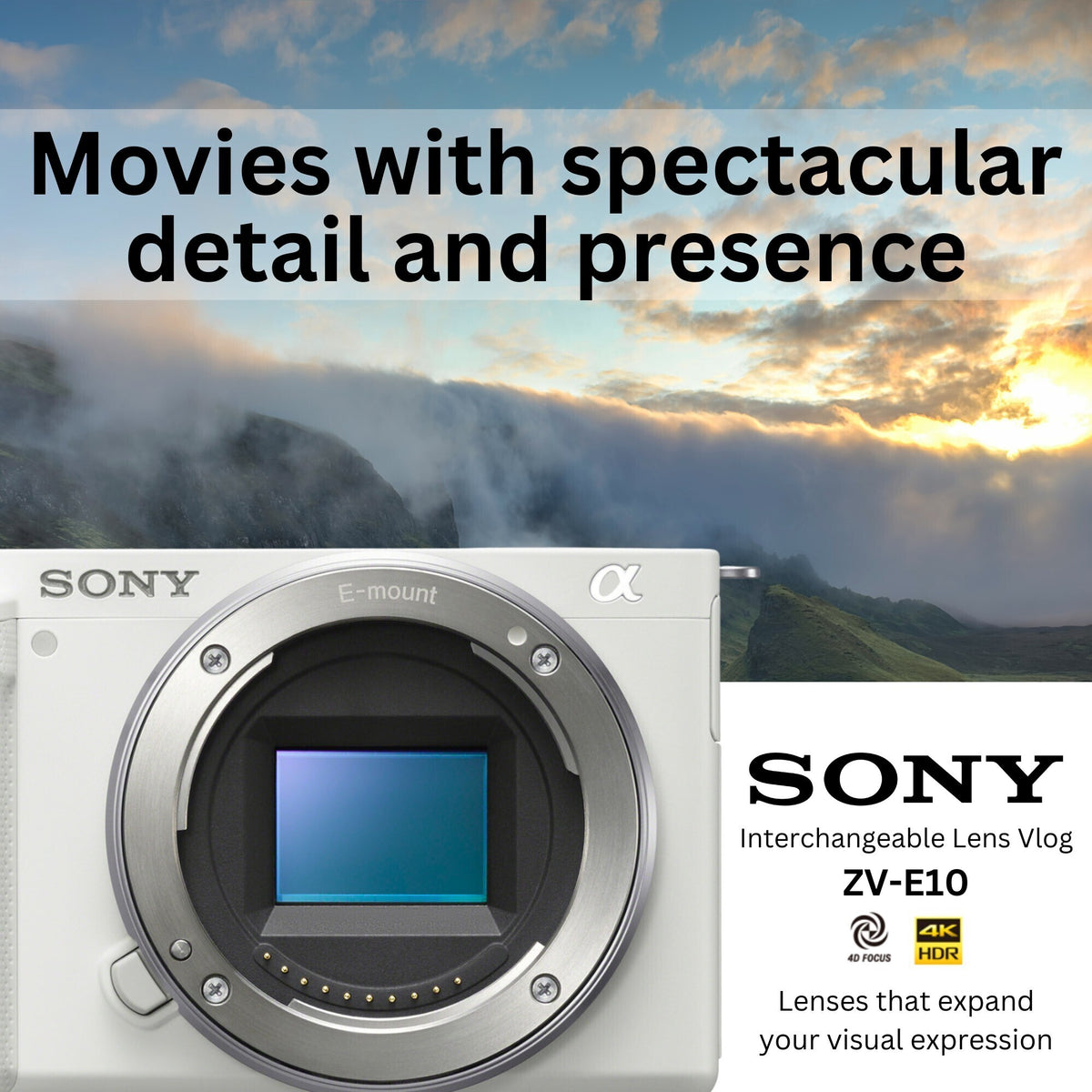 Sony Alpha ZV-E10 APS-C Mirrorless Vlog Camera with Shotgun Microphone, 128GB Memory Card Bundle