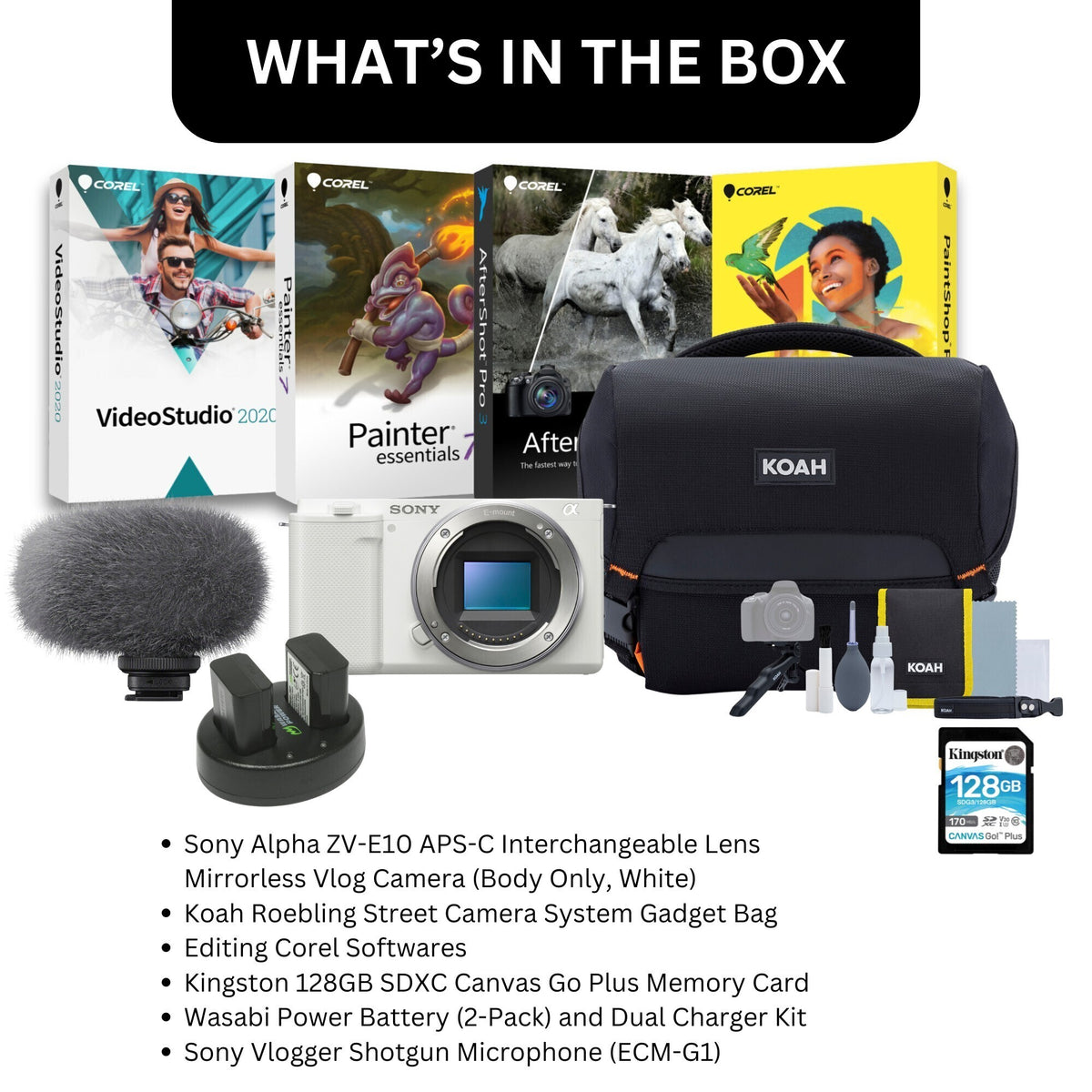 Sony Alpha ZV-E10 APS-C Mirrorless Vlog Camera with Shotgun Microphone, 128GB Memory Card Bundle
