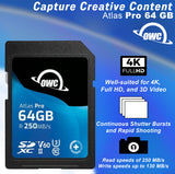 OWC 64GB Atlas Pro SDXC V60 UHS-II Memory Card for Advanced DSLR and Mirrorless Functions