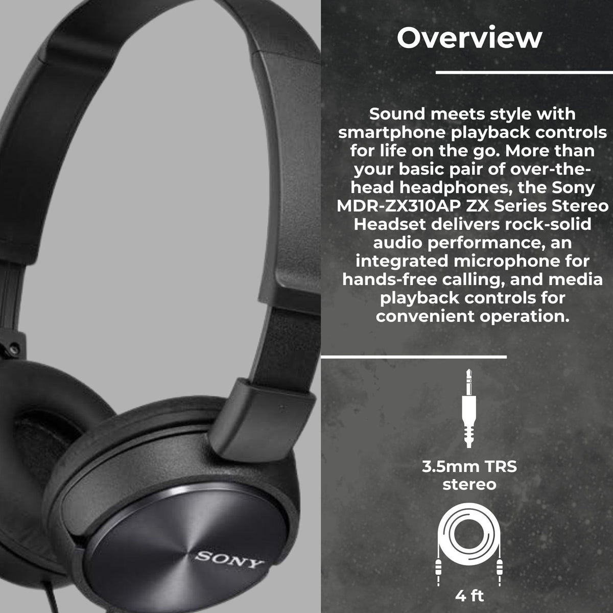 Sony MDR-ZX310AP ZX Series Stereo Headset (Black) with Headphone Case Bundle