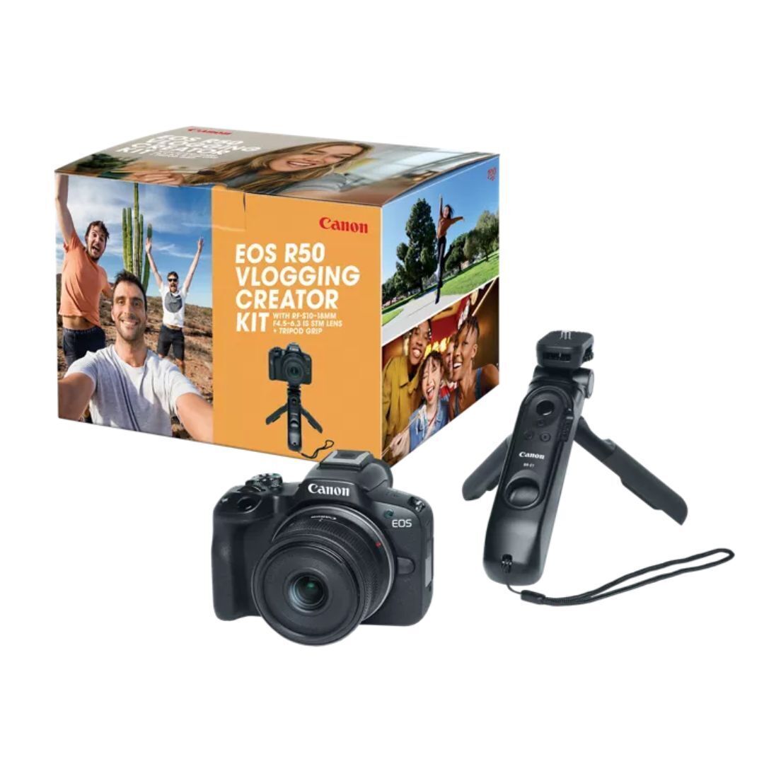 Canon EOS R50 Video Creator Kit with RF-S10-18mm Lens and Tripod Grip for Recording and Vlogging