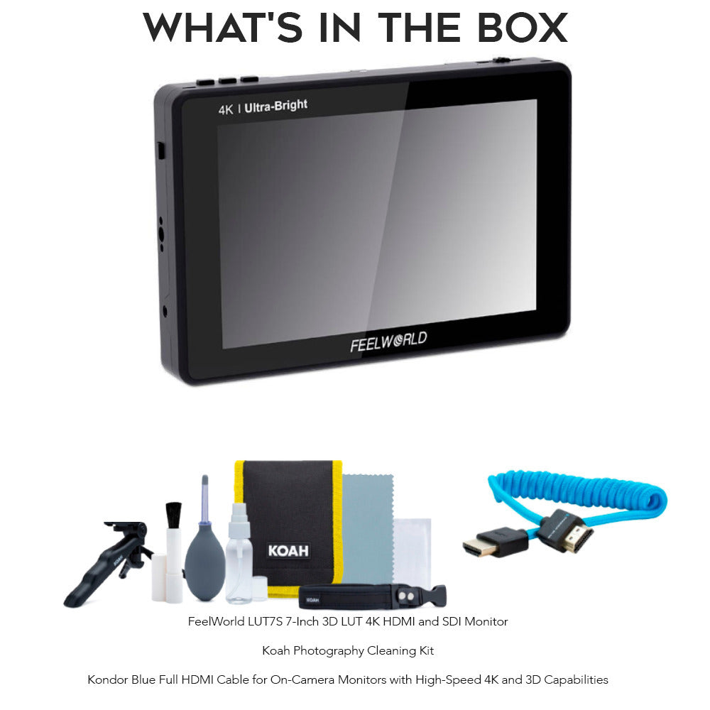 FeelWorld LUT7S 7-Inch 3D LUT 4K HDMI and SDI Monitor with Photography Cleaning Kit Bundle