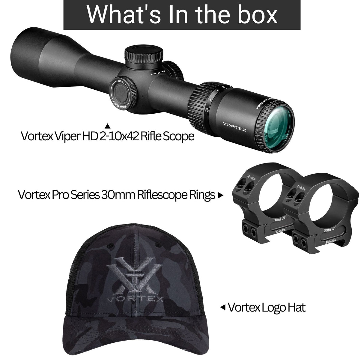 Vortex Viper HD 2-10x42 Dead-Hold Riflescope (BDC MOA Reticle) with 30mm Main Tube Bundle