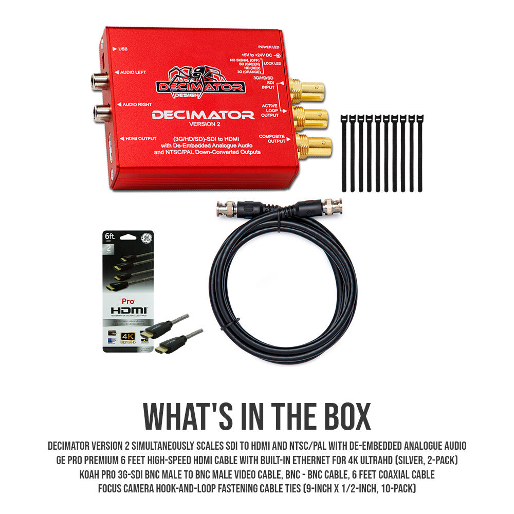 Decimator Version 2 Simultaneously Scales SDI to HDMI and NTSC/PAL with Analogue Audio Bundle