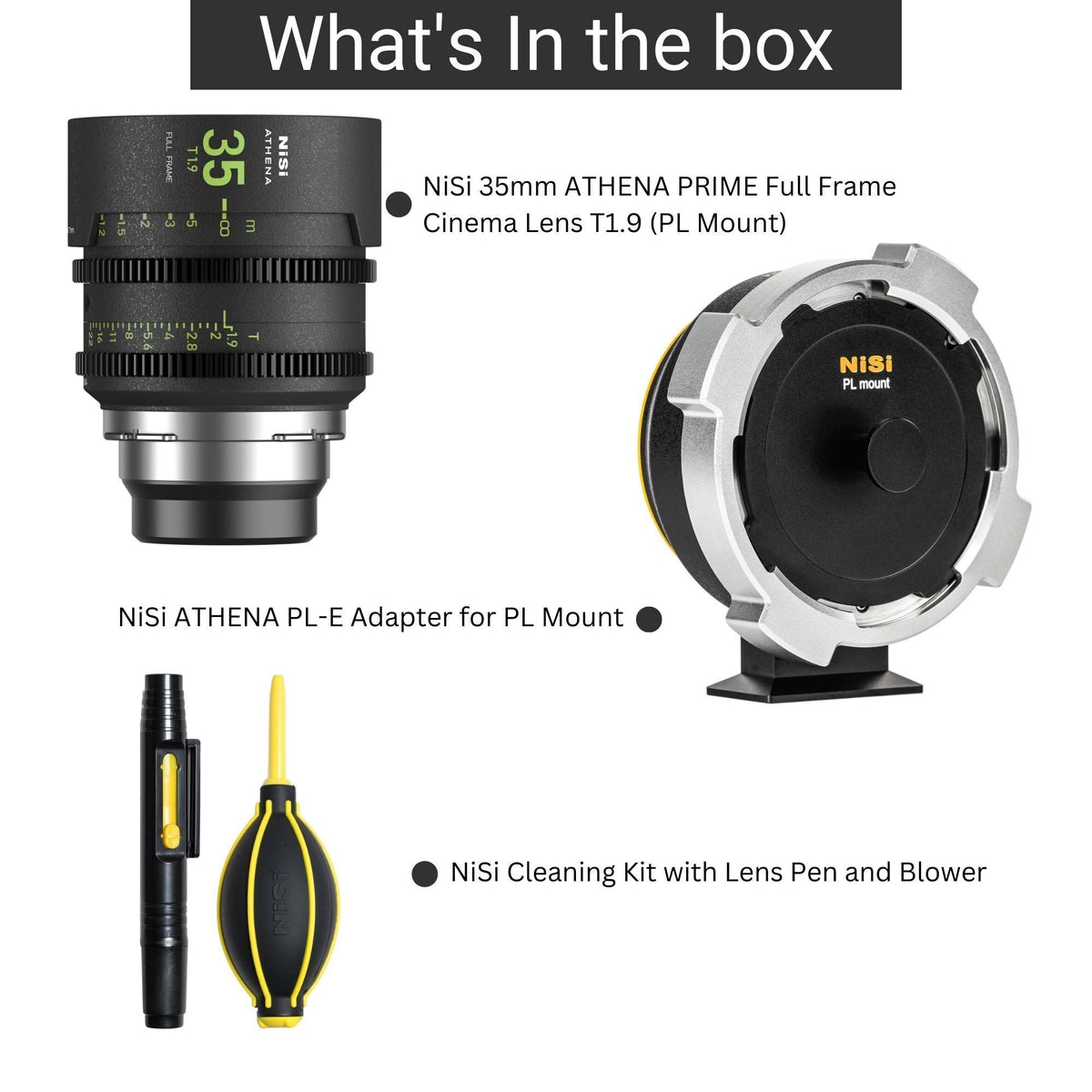 NiSi 35mm ATHENA PRIME Full Frame Cinema Lens T1.9 with Fluorescent Focal Scale (PL Mount) Bundle