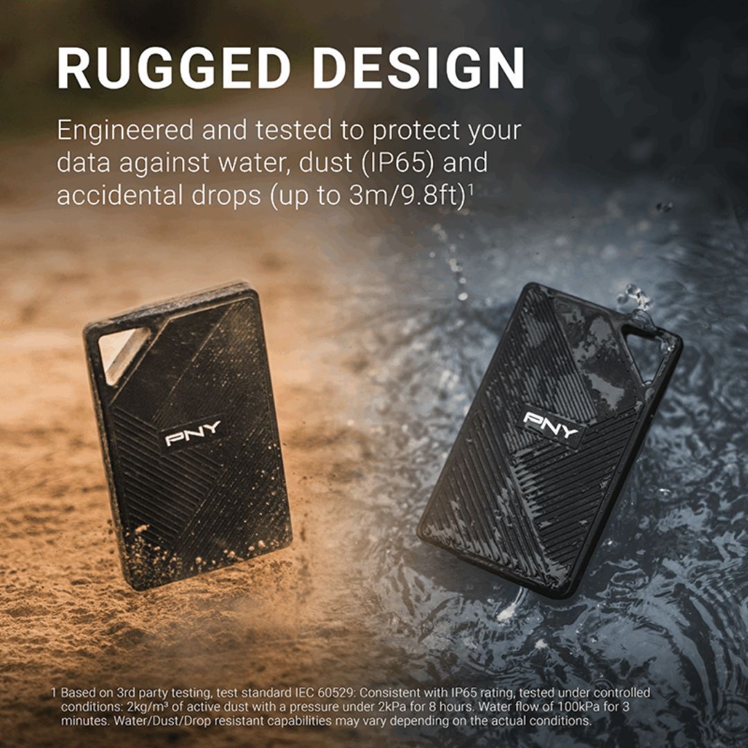 PNY RP60 2TB Rugged Type-C USB 3.2 Gen 2 x 2 Portable SSD with Clip Loop and 2000 MBPS Read Speed
