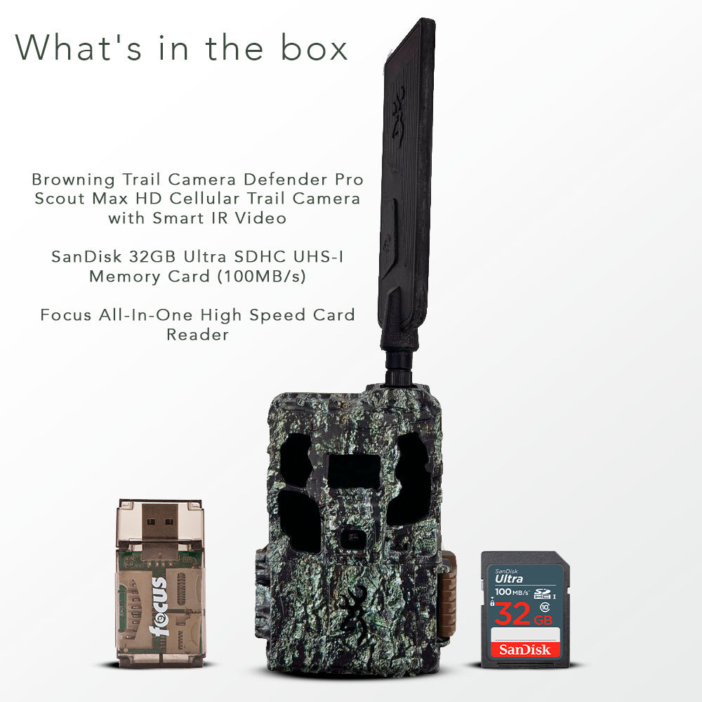Browning Trail Camera Defender Pro Scout Max HD Cellular Trail Camera with Smart IR Video Bundle