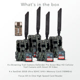 Browning Trail Camera Defender Pro Scout Max HD Cellular Trail Camera with IR Video (4-Pack) Bundle